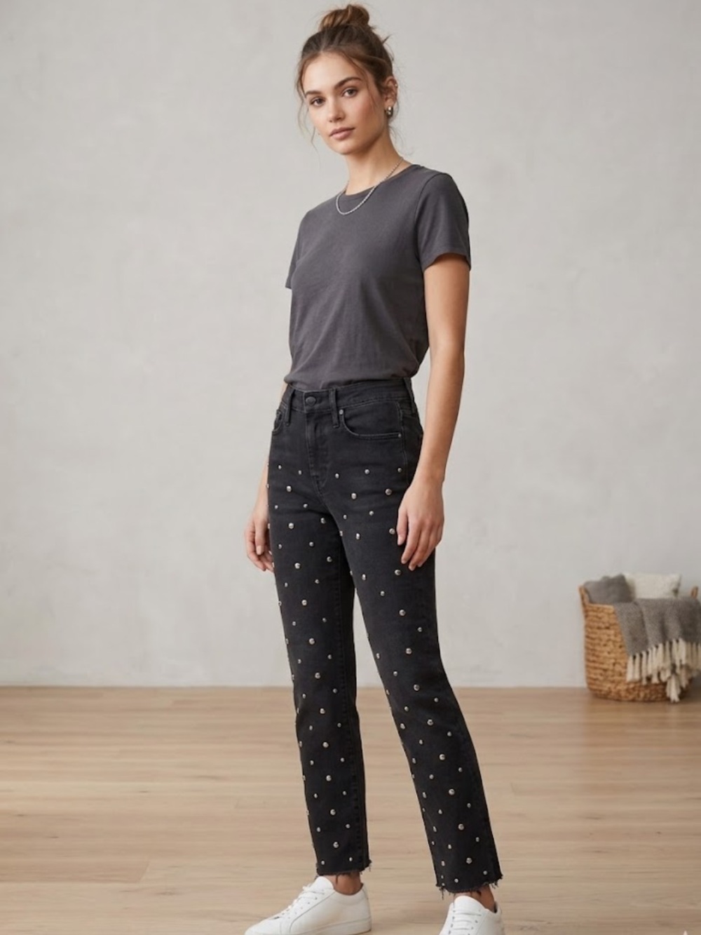 Frame Denim Black -Studded Straight Leg Jeans